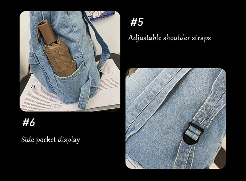 1 Pcs Fashionable New Style Simple And Trendy Backpack Large Capacity Durable Denim Bag Student Bag
