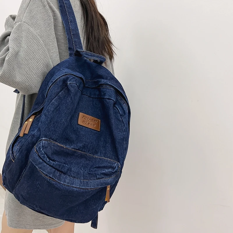 1 Pcs Fashionable New Style Simple And Trendy Backpack Large Capacity Durable Denim Bag Student Bag