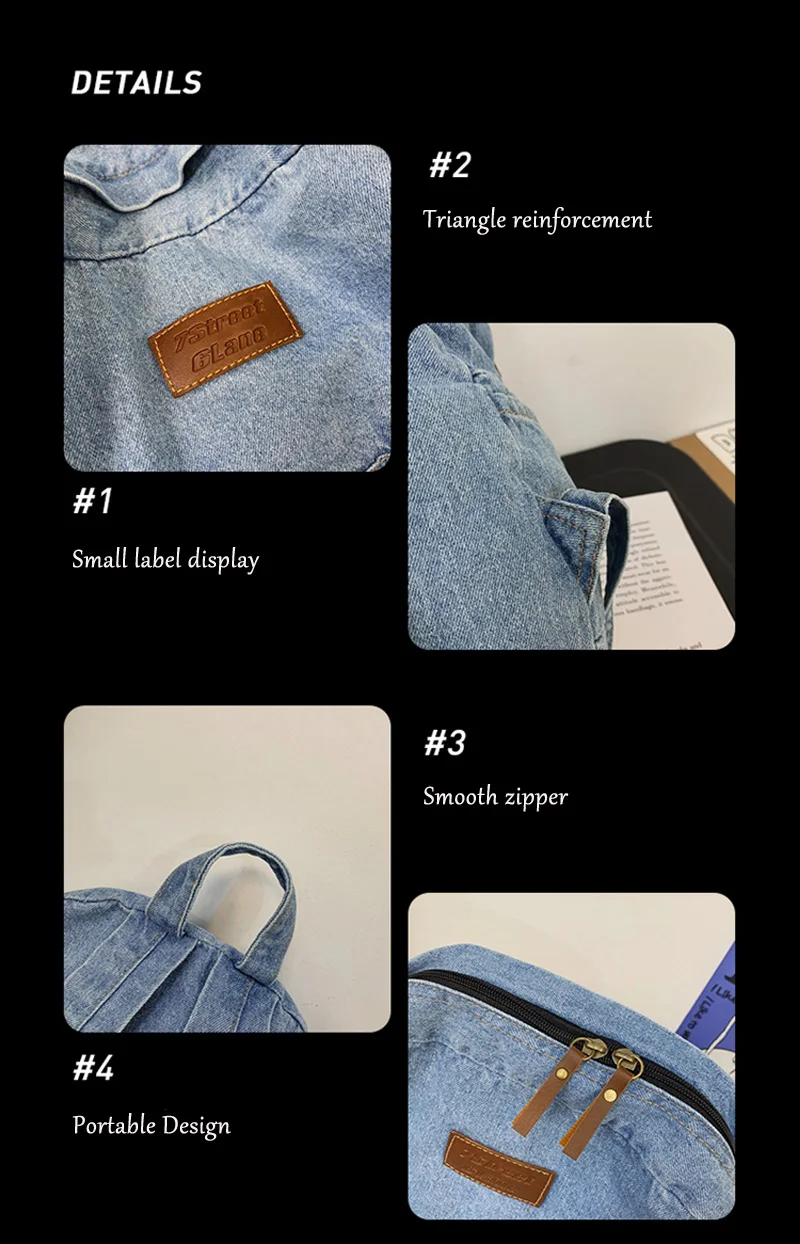 1 Pcs Fashionable New Style Simple And Trendy Backpack Large Capacity Durable Denim Bag Student Bag