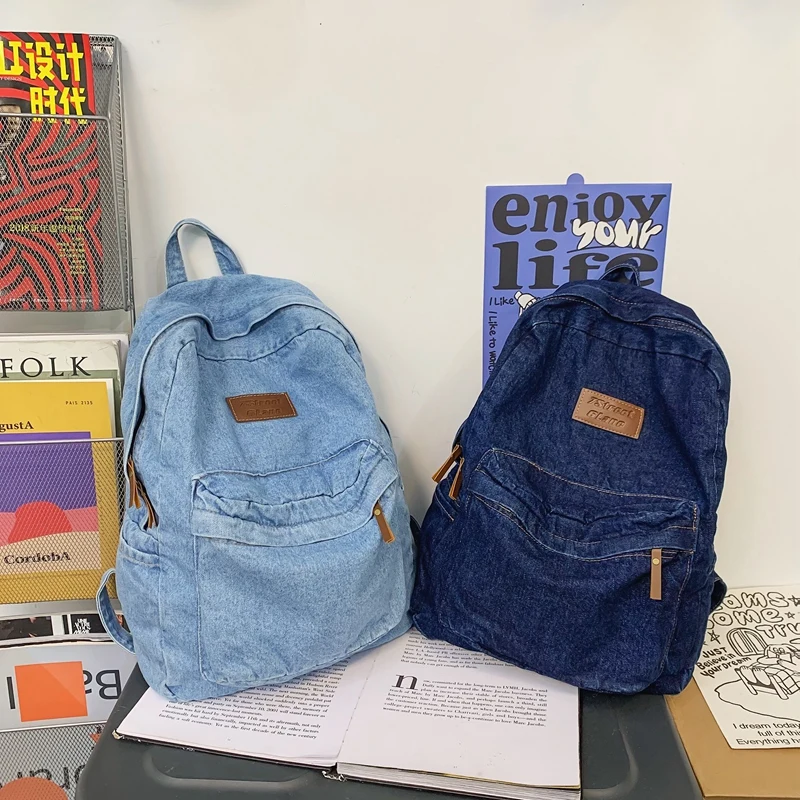1 Pcs Fashionable New Style Simple And Trendy Backpack Large Capacity Durable Denim Bag Student Bag