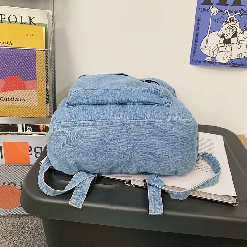 1 Pcs Fashionable New Style Simple And Trendy Backpack Large Capacity Durable Denim Bag Student Bag