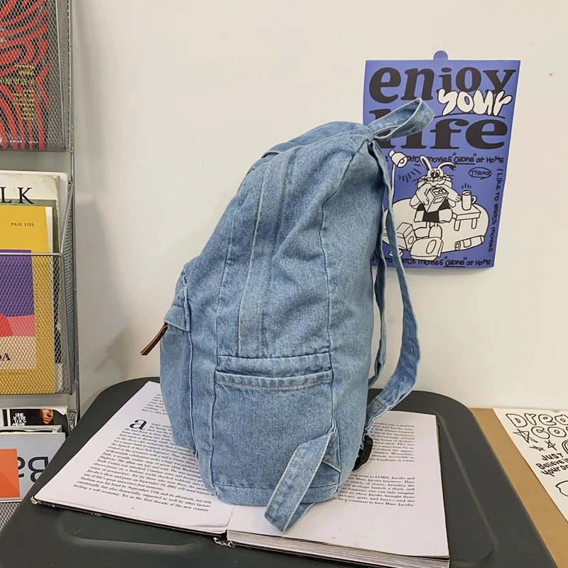 1 Pcs Fashionable New Style Simple And Trendy Backpack Large Capacity Durable Denim Bag Student Bag