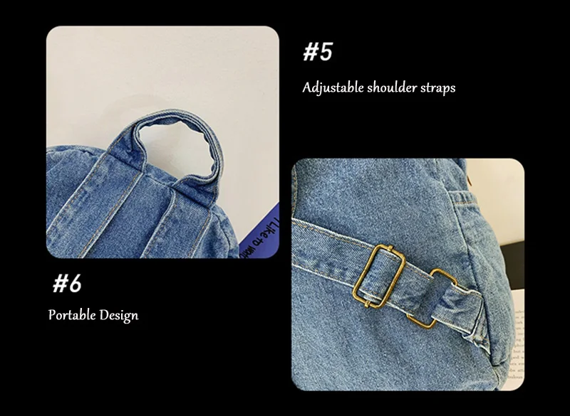 1 Pcs Fashionable New Style Simple And Trendy Backpack Large Capacity Durable Denim Bag Student Bag