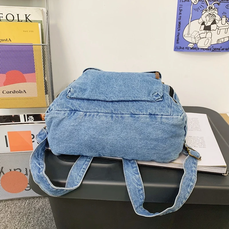 1 Pcs Fashionable New Style Simple And Trendy Backpack Large Capacity Durable Denim Bag Student Bag