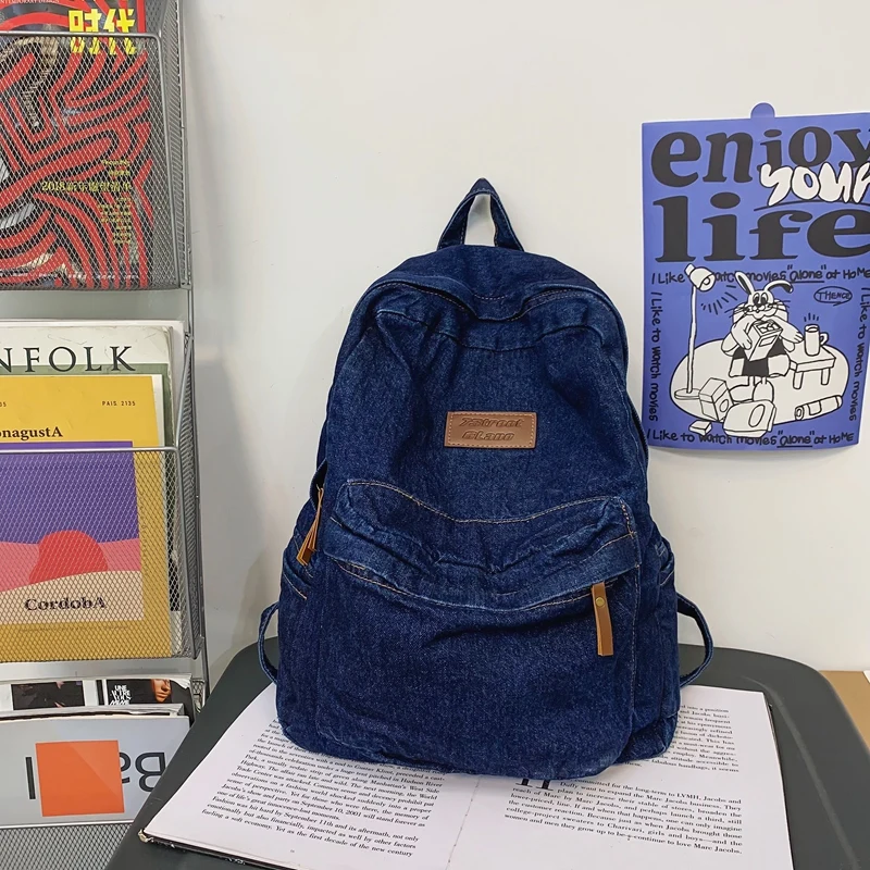 1 Pcs Fashionable New Style Simple And Trendy Backpack Large Capacity Durable Denim Bag Student Bag