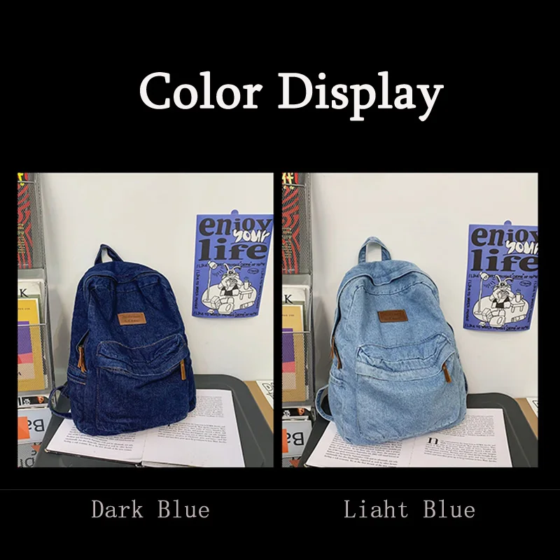 1 Pcs Fashionable New Style Simple And Trendy Backpack Large Capacity Durable Denim Bag Student Bag