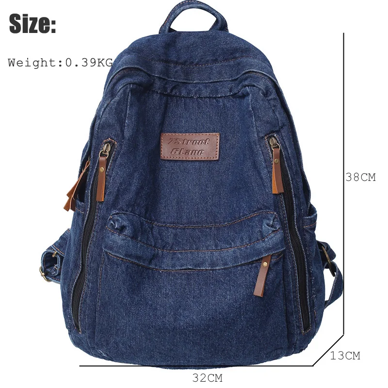 1 Pcs Fashionable New Style Simple And Trendy Backpack Large Capacity Durable Denim Bag Student Bag