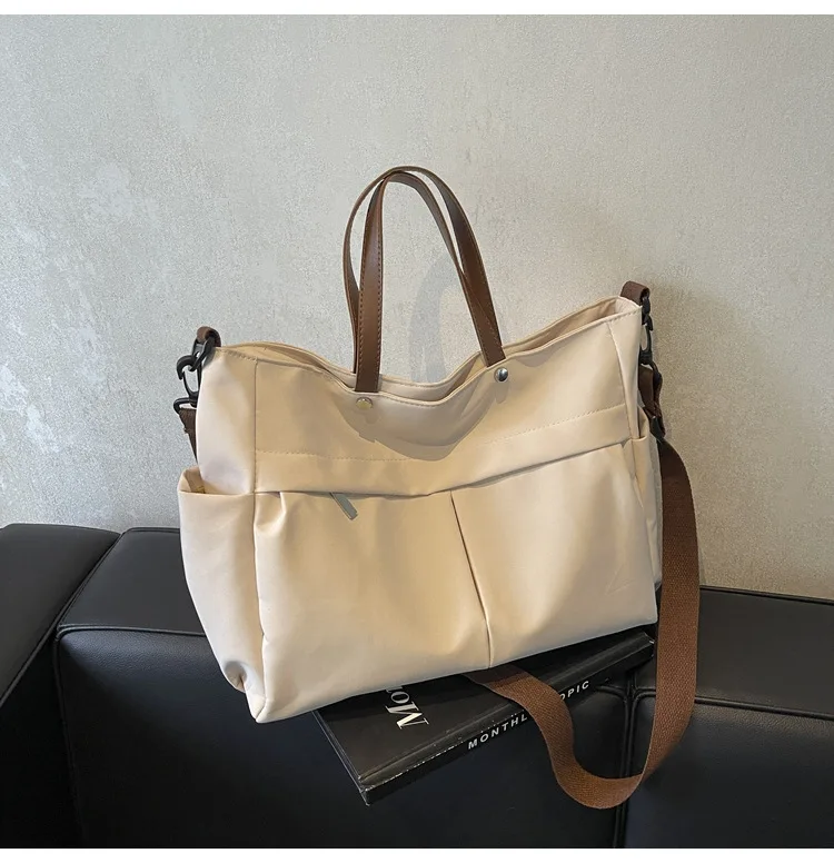 Stylish Women's Nylon Tote Bag Large Capacity Multiple Pockets Lightweight Casual Shoulder Bag for Daily Commute Shopping