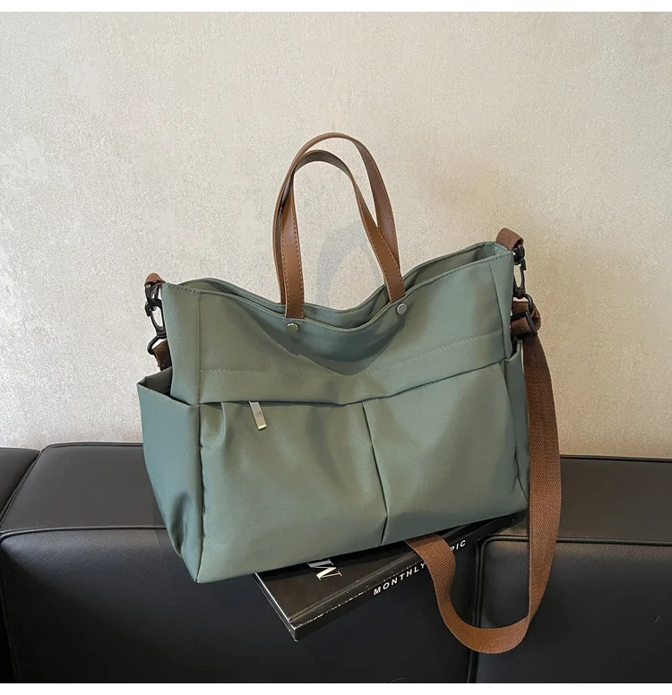 Stylish Women's Nylon Tote Bag Large Capacity Multiple Pockets Lightweight Casual Shoulder Bag for Daily Commute Shopping