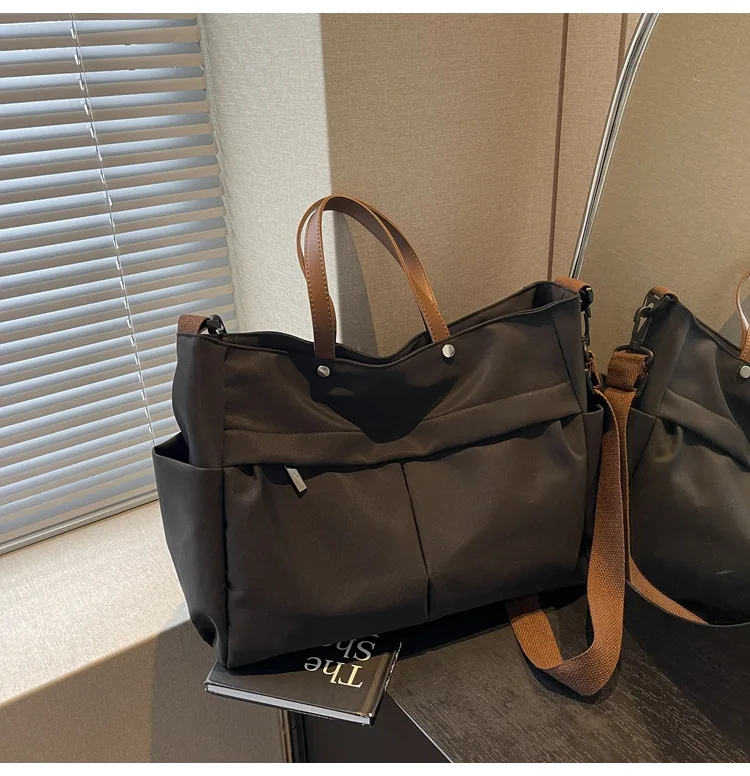 Stylish Women's Nylon Tote Bag Large Capacity Multiple Pockets Lightweight Casual Shoulder Bag for Daily Commute Shopping