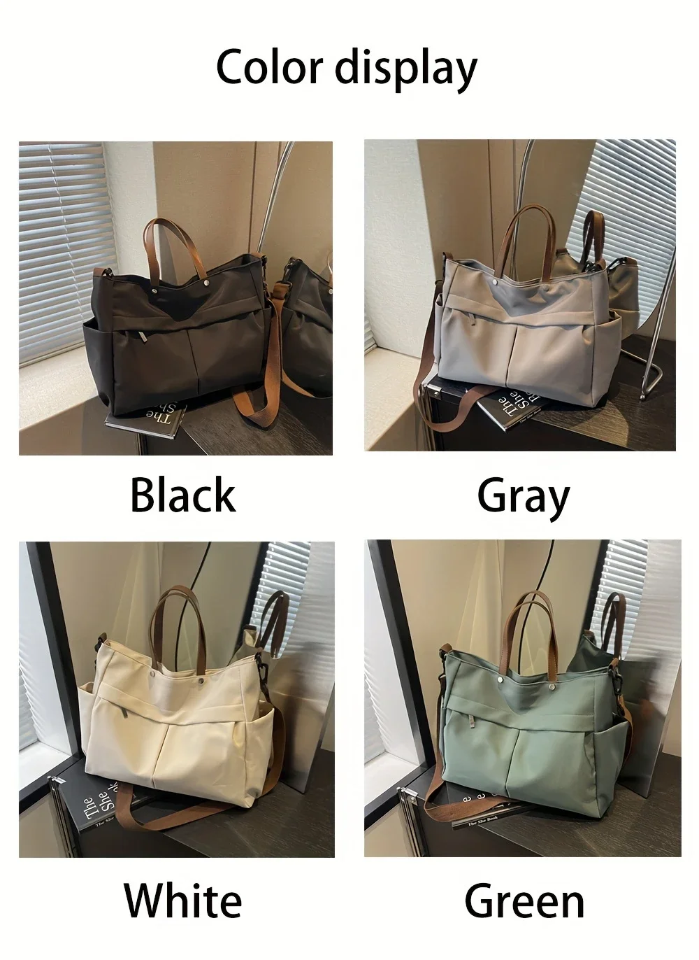Stylish Women's Nylon Tote Bag Large Capacity Multiple Pockets Lightweight Casual Shoulder Bag for Daily Commute Shopping