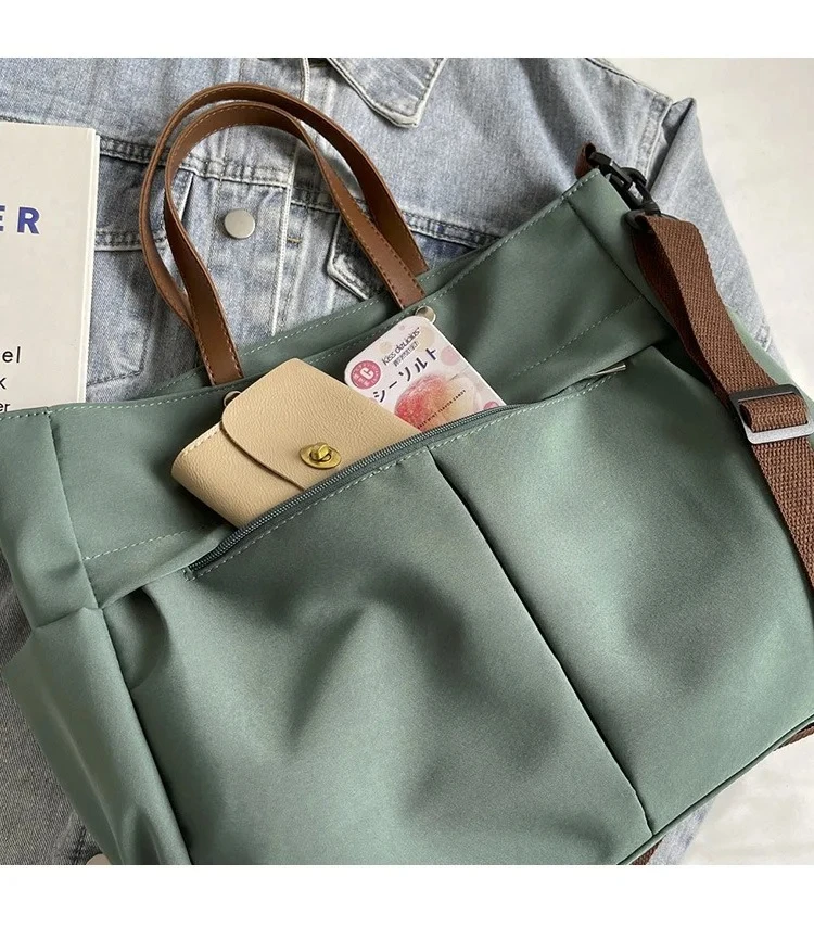 Stylish Women's Nylon Tote Bag Large Capacity Multiple Pockets Lightweight Casual Shoulder Bag for Daily Commute Shopping