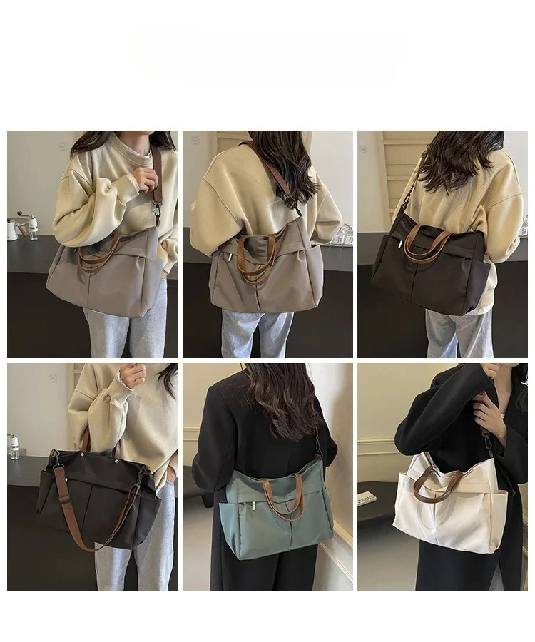 Stylish Women's Nylon Tote Bag Large Capacity Multiple Pockets Lightweight Casual Shoulder Bag for Daily Commute Shopping