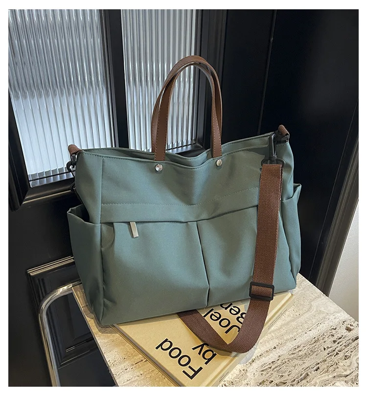 Stylish Women's Nylon Tote Bag Large Capacity Multiple Pockets Lightweight Casual Shoulder Bag for Daily Commute Shopping