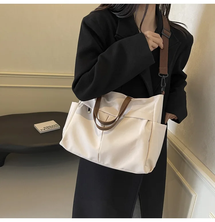 Stylish Women's Nylon Tote Bag Large Capacity Multiple Pockets Lightweight Casual Shoulder Bag for Daily Commute Shopping