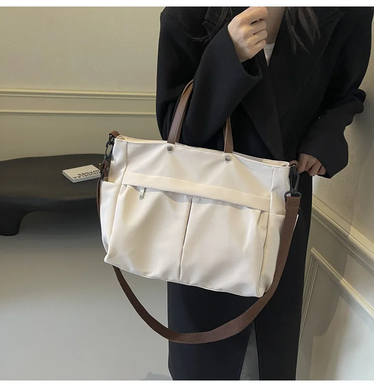Stylish Women's Nylon Tote Bag Large Capacity Multiple Pockets Lightweight Casual Shoulder Bag for Daily Commute Shopping
