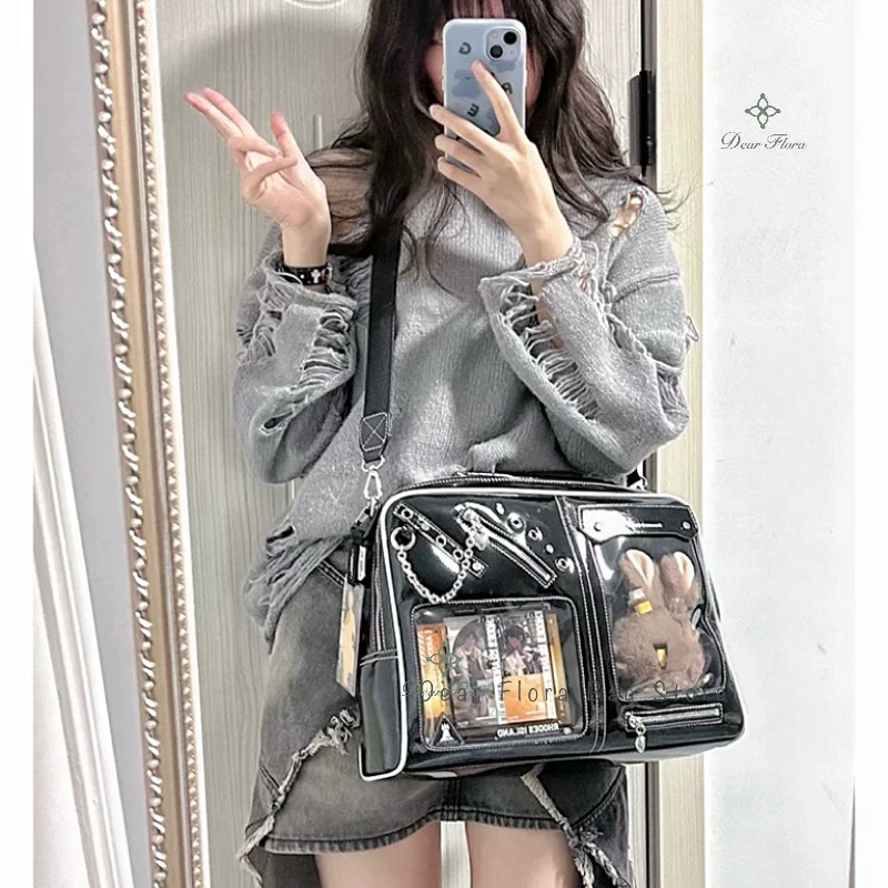 Y2K Women Ita Shoulder Bag Girls Transparent Bag DIY Display Crossbody Fashion Handbag Backpack Students Bookbag Travel Knapsack