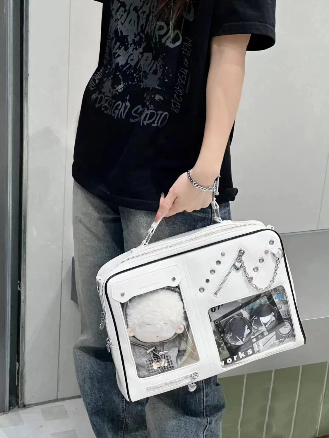 Y2K Women Ita Shoulder Bag Girls Transparent Bag DIY Display Crossbody Fashion Handbag Backpack Students Bookbag Travel Knapsack