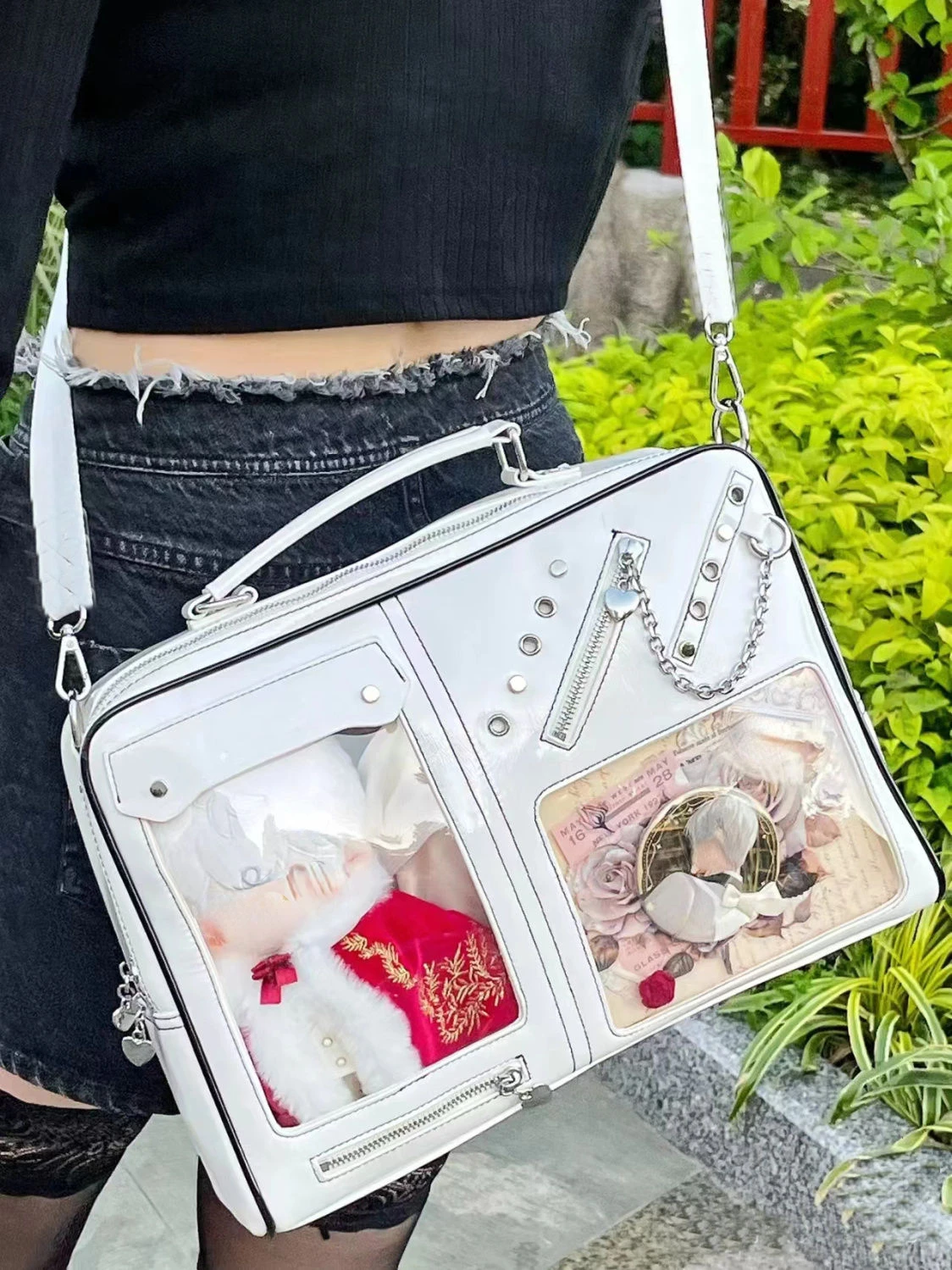 Y2K Women Ita Shoulder Bag Girls Transparent Bag DIY Display Crossbody Fashion Handbag Backpack Students Bookbag Travel Knapsack