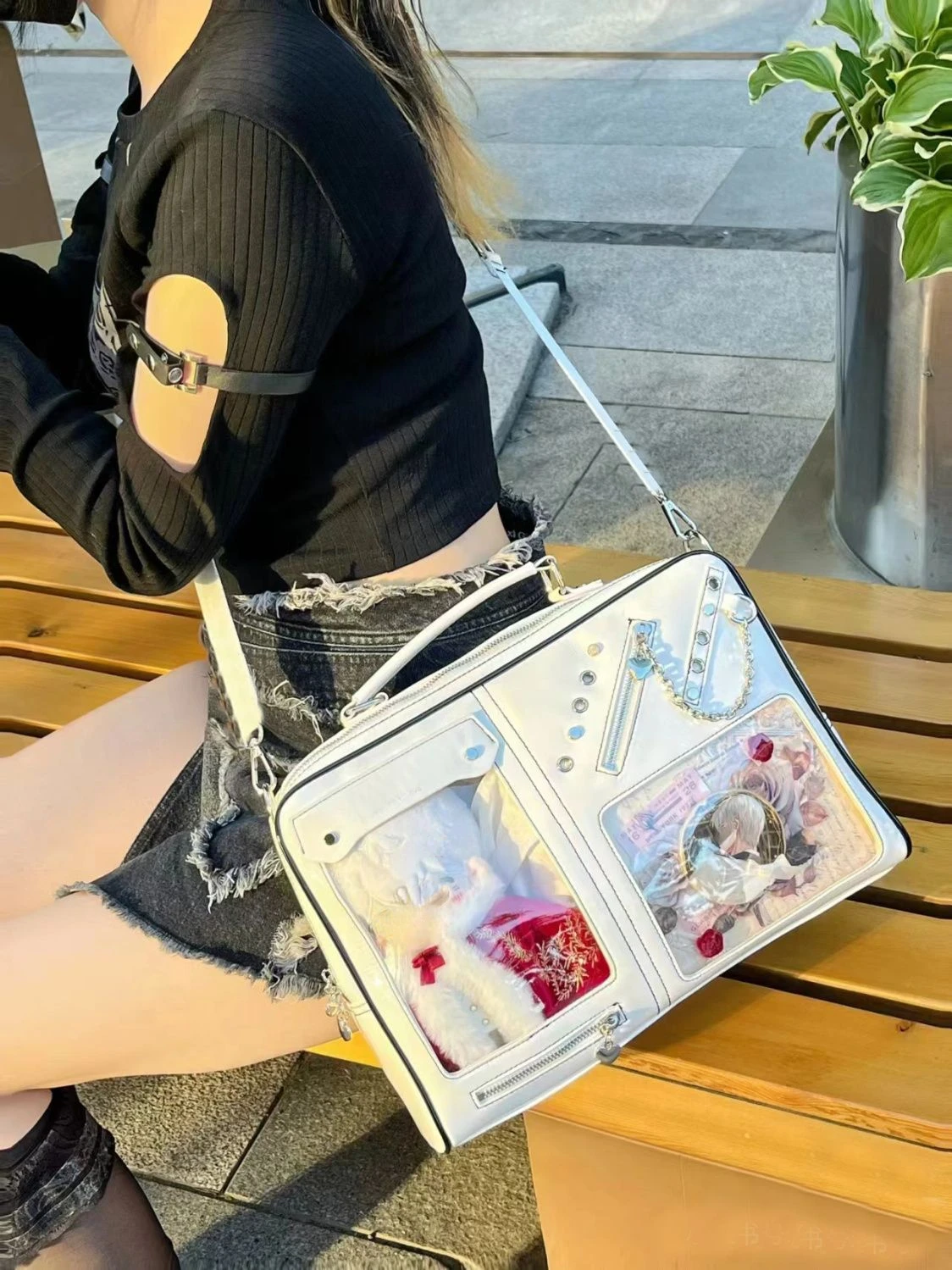 Y2K Women Ita Shoulder Bag Girls Transparent Bag DIY Display Crossbody Fashion Handbag Backpack Students Bookbag Travel Knapsack