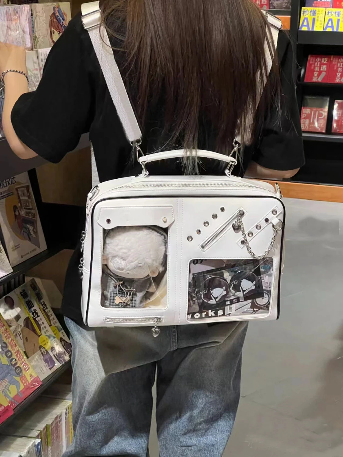 Y2K Women Ita Shoulder Bag Girls Transparent Bag DIY Display Crossbody Fashion Handbag Backpack Students Bookbag Travel Knapsack