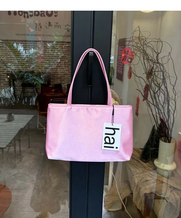 New Solid Color Silk Satin Handbag, Double Shoulder Strap Underarm Tote, Small Square Bag for Women, Holds Phone & Cosmetics