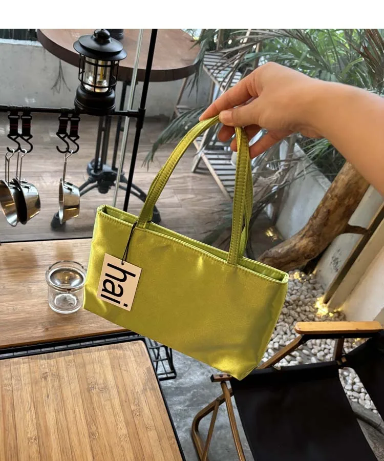 New Solid Color Silk Satin Handbag, Double Shoulder Strap Underarm Tote, Small Square Bag for Women, Holds Phone & Cosmetics