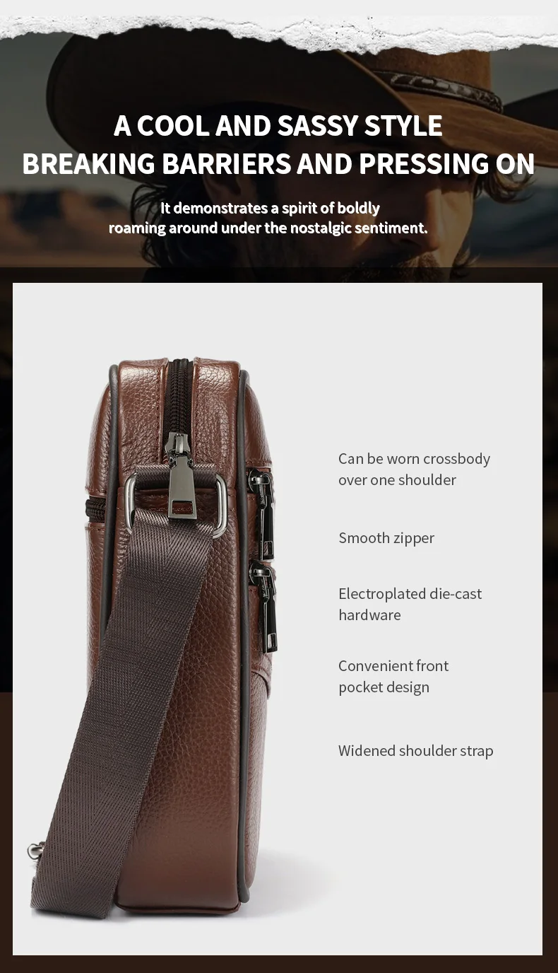 BULLCAPTAIN Men's Leather Shoulder Bag Multifunctional and High-Capacity Cowhide Crossbody Bag Handbag Casual Messenger Bag