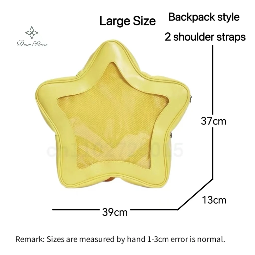 Yellow Star Ita Bag Girls Cute Fashion Kawaii Backpack Y2K Waterproof Front Pocket Transparent Knapsack Teenage Travel Schoolbag