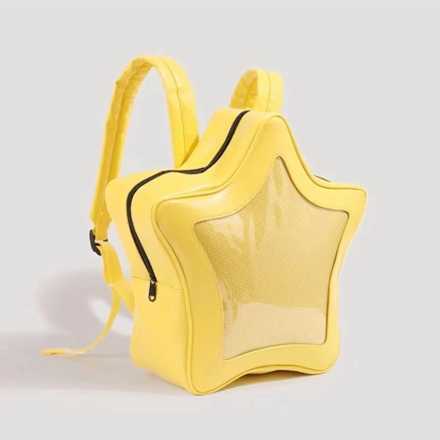 Yellow Star Ita Bag Girls Cute Fashion Kawaii Backpack Y2K Waterproof Front Pocket Transparent Knapsack Teenage Travel Schoolbag