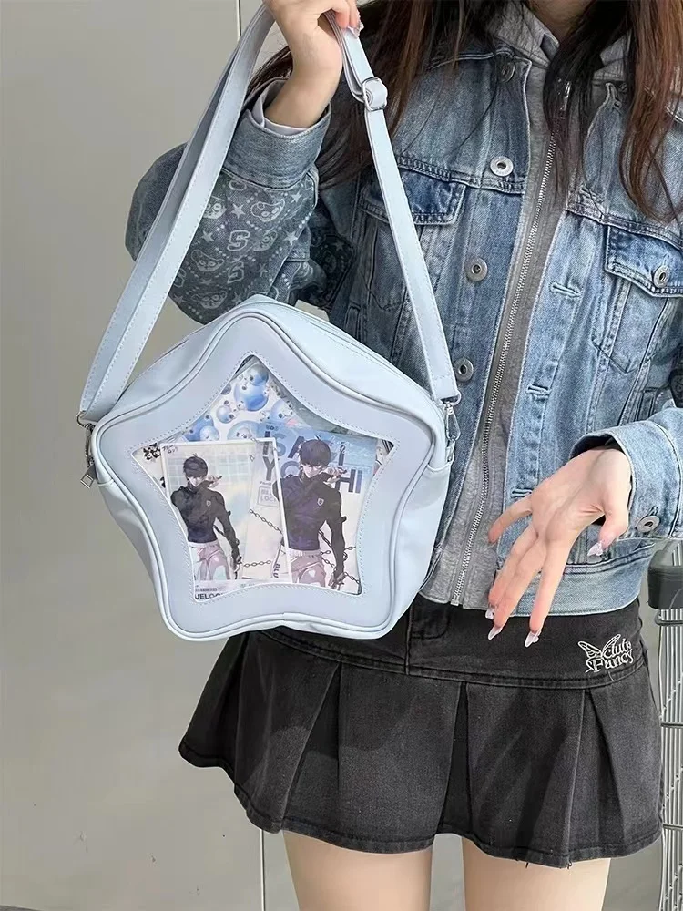 Yellow Star Ita Bag Girls Cute Fashion Kawaii Backpack Y2K Waterproof Front Pocket Transparent Knapsack Teenage Travel Schoolbag
