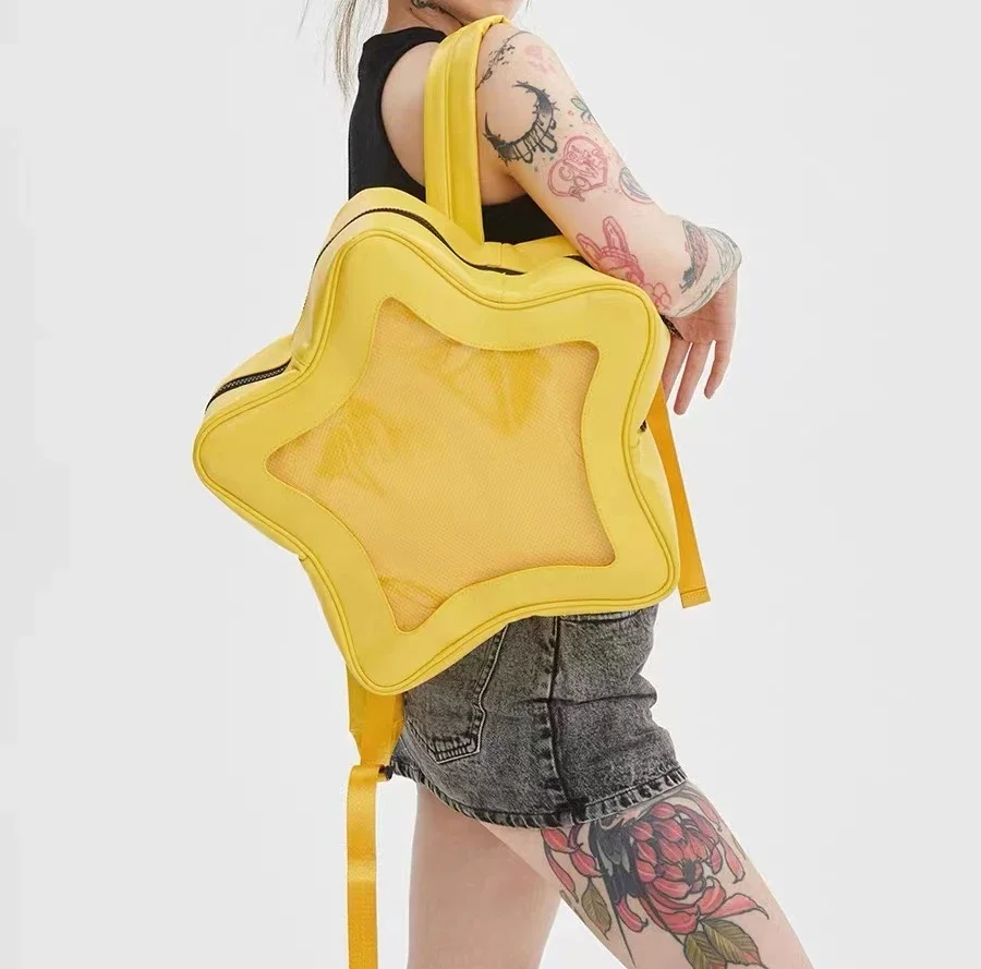Yellow Star Ita Bag Girls Cute Fashion Kawaii Backpack Y2K Waterproof Front Pocket Transparent Knapsack Teenage Travel Schoolbag