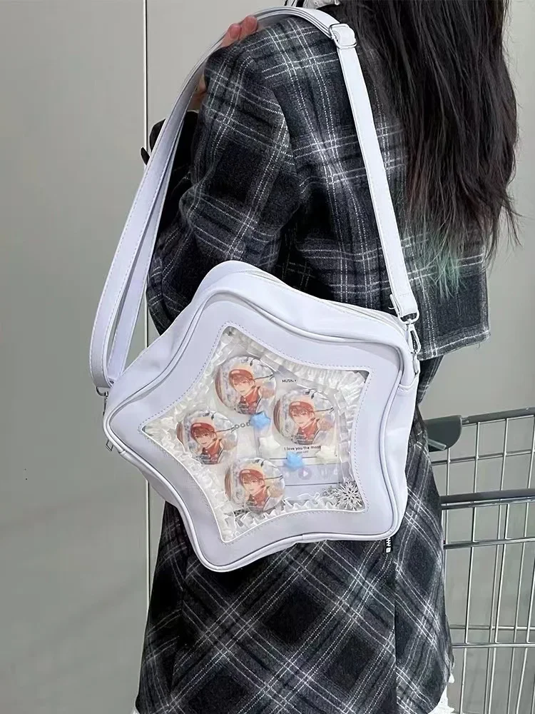Yellow Star Ita Bag Girls Cute Fashion Kawaii Backpack Y2K Waterproof Front Pocket Transparent Knapsack Teenage Travel Schoolbag