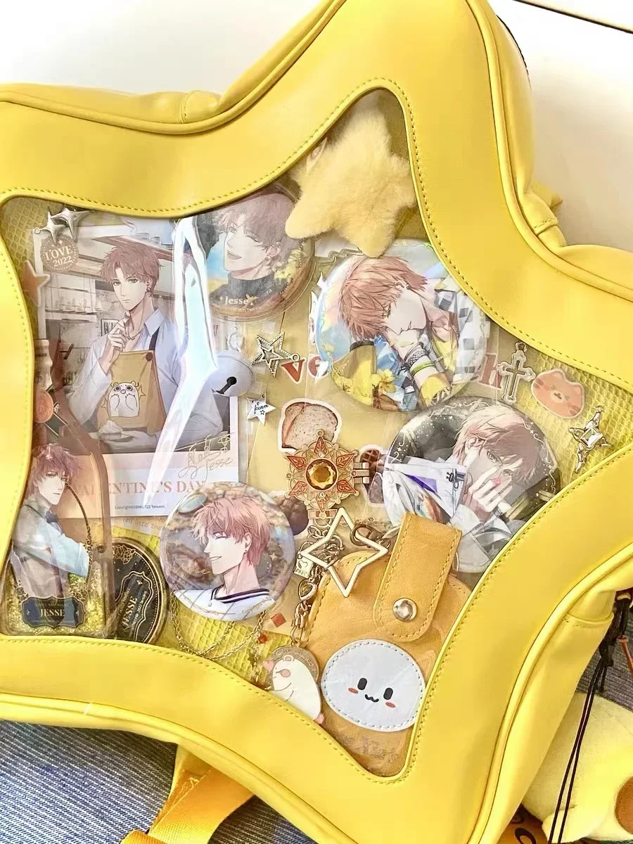 Yellow Star Ita Bag Girls Cute Fashion Kawaii Backpack Y2K Waterproof Front Pocket Transparent Knapsack Teenage Travel Schoolbag