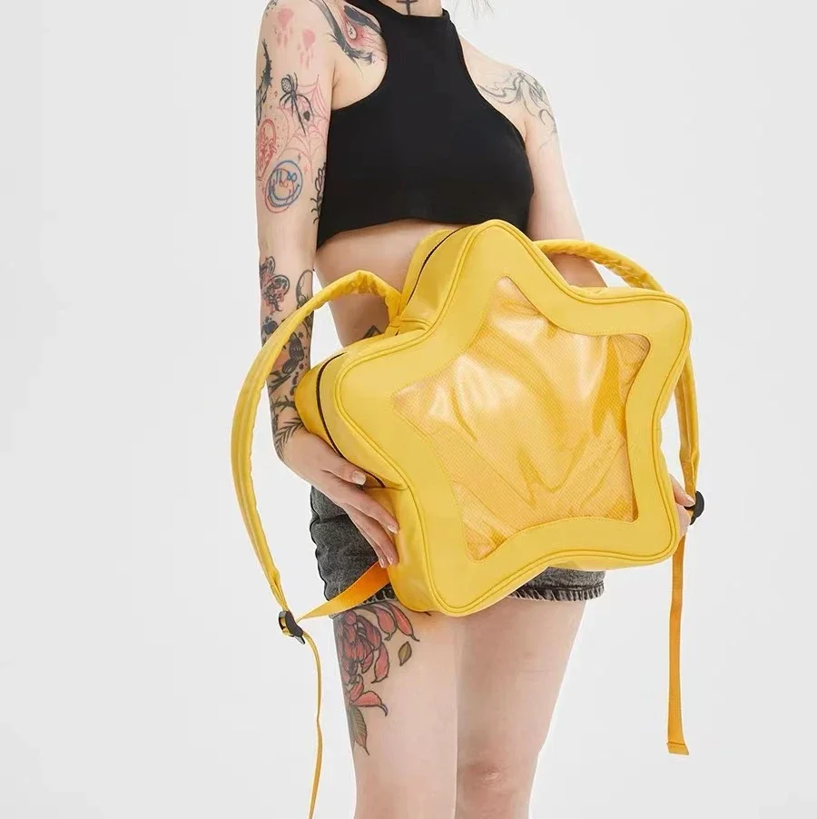 Yellow Star Ita Bag Girls Cute Fashion Kawaii Backpack Y2K Waterproof Front Pocket Transparent Knapsack Teenage Travel Schoolbag