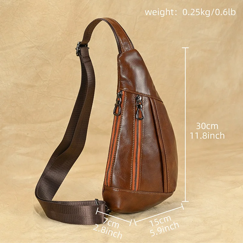Luufan Soft genuine Leather Men's Chest Bag Male Mini Shoulder Crossbody Bag Anti Theft Chest Pack Men Outdoor Summer Sling Bag