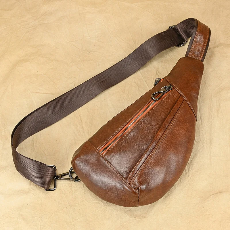 Luufan Soft genuine Leather Men's Chest Bag Male Mini Shoulder Crossbody Bag Anti Theft Chest Pack Men Outdoor Summer Sling Bag