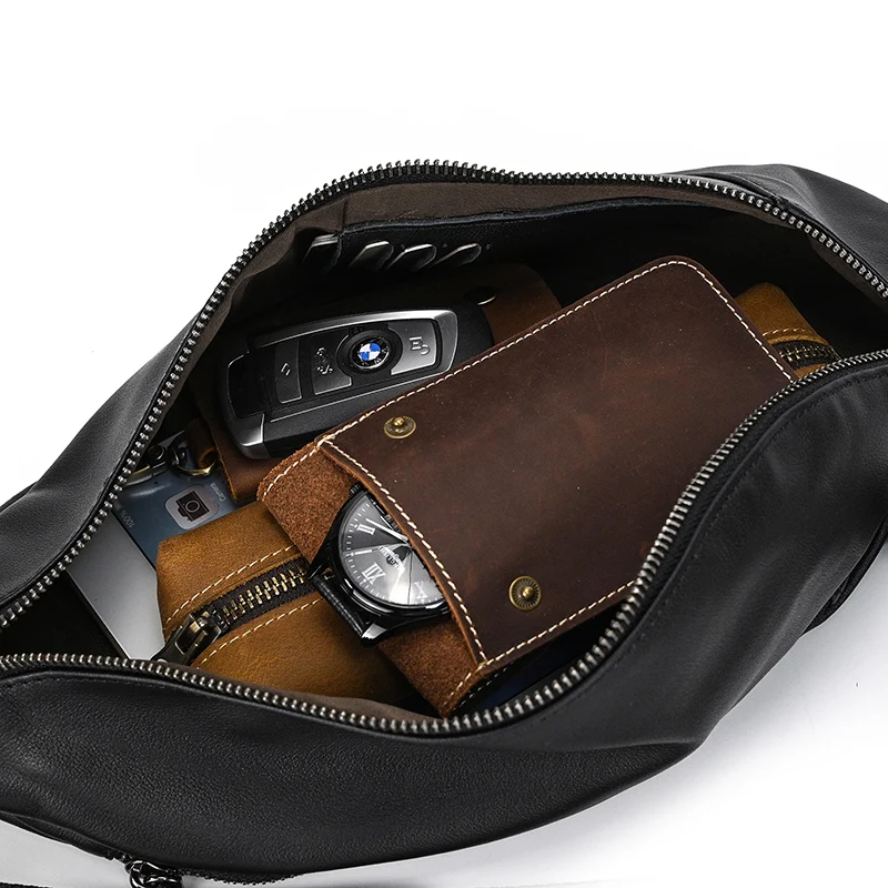 Luufan Soft genuine Leather Men's Chest Bag Male Mini Shoulder Crossbody Bag Anti Theft Chest Pack Men Outdoor Summer Sling Bag