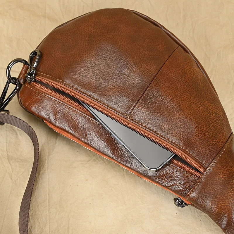 Luufan Soft genuine Leather Men's Chest Bag Male Mini Shoulder Crossbody Bag Anti Theft Chest Pack Men Outdoor Summer Sling Bag