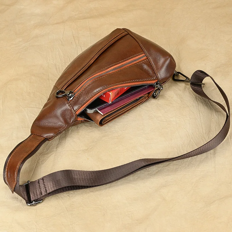 Luufan Soft genuine Leather Men's Chest Bag Male Mini Shoulder Crossbody Bag Anti Theft Chest Pack Men Outdoor Summer Sling Bag