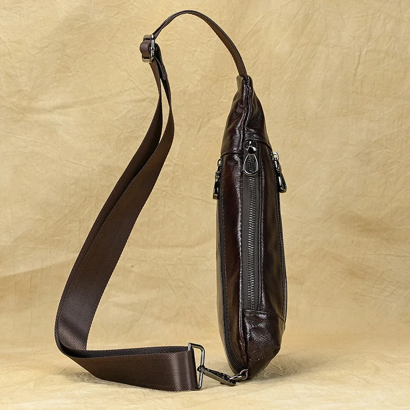 Luufan Soft genuine Leather Men's Chest Bag Male Mini Shoulder Crossbody Bag Anti Theft Chest Pack Men Outdoor Summer Sling Bag