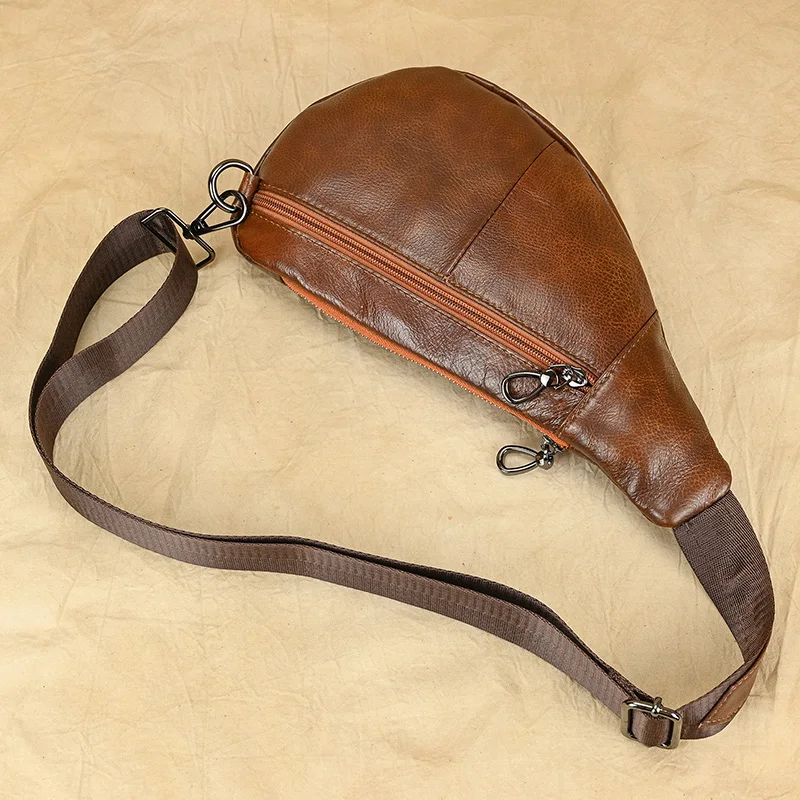Luufan Soft genuine Leather Men's Chest Bag Male Mini Shoulder Crossbody Bag Anti Theft Chest Pack Men Outdoor Summer Sling Bag