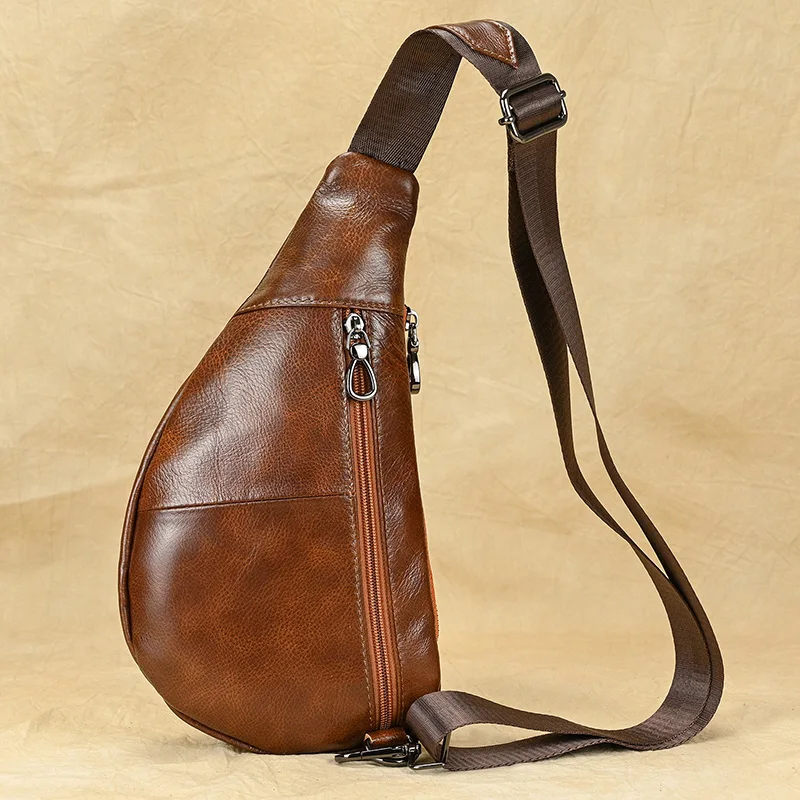 Luufan Soft genuine Leather Men's Chest Bag Male Mini Shoulder Crossbody Bag Anti Theft Chest Pack Men Outdoor Summer Sling Bag