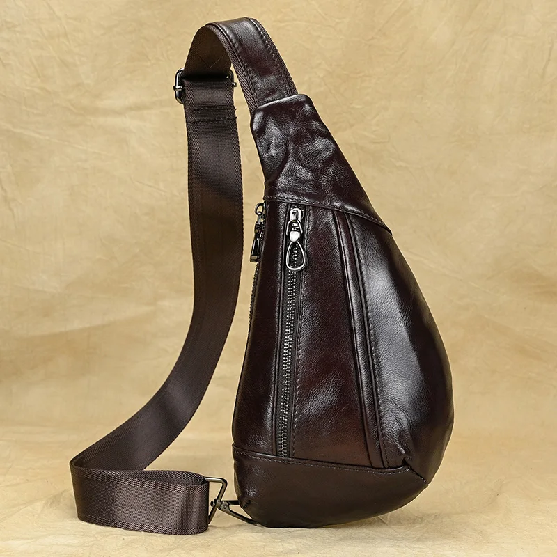 Luufan Soft genuine Leather Men's Chest Bag Male Mini Shoulder Crossbody Bag Anti Theft Chest Pack Men Outdoor Summer Sling Bag