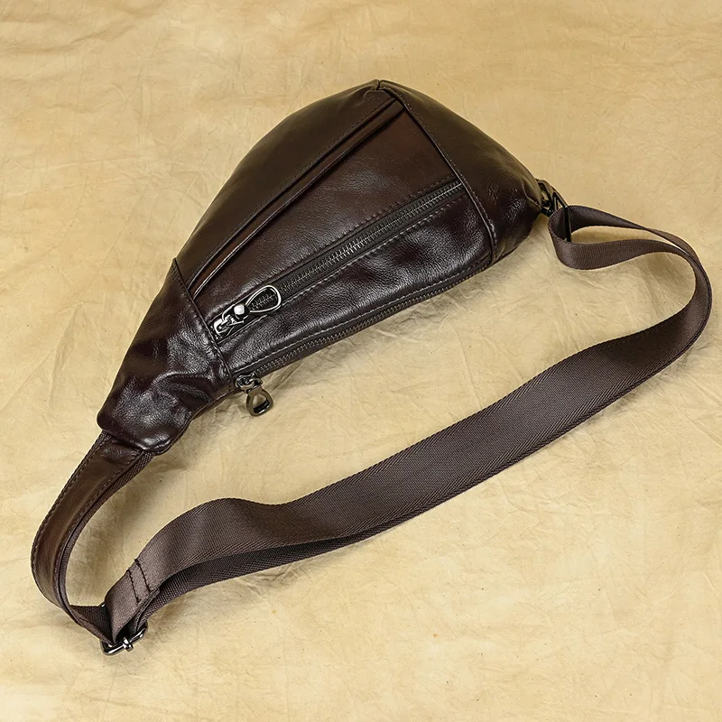 Luufan Soft genuine Leather Men's Chest Bag Male Mini Shoulder Crossbody Bag Anti Theft Chest Pack Men Outdoor Summer Sling Bag