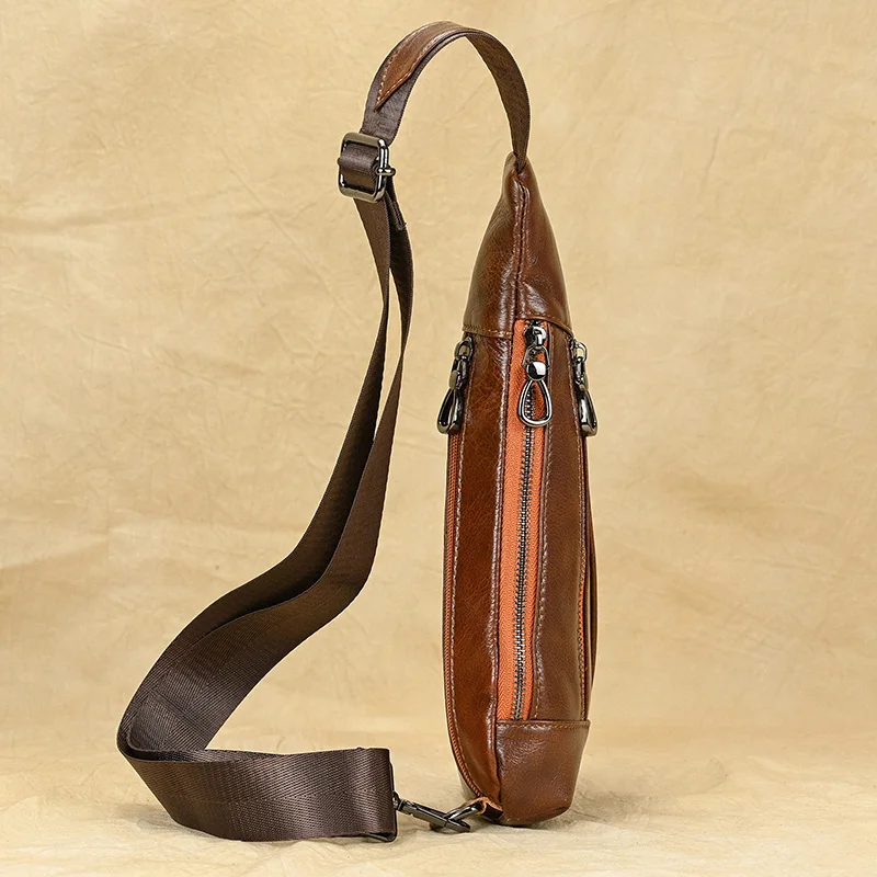 Luufan Soft genuine Leather Men's Chest Bag Male Mini Shoulder Crossbody Bag Anti Theft Chest Pack Men Outdoor Summer Sling Bag