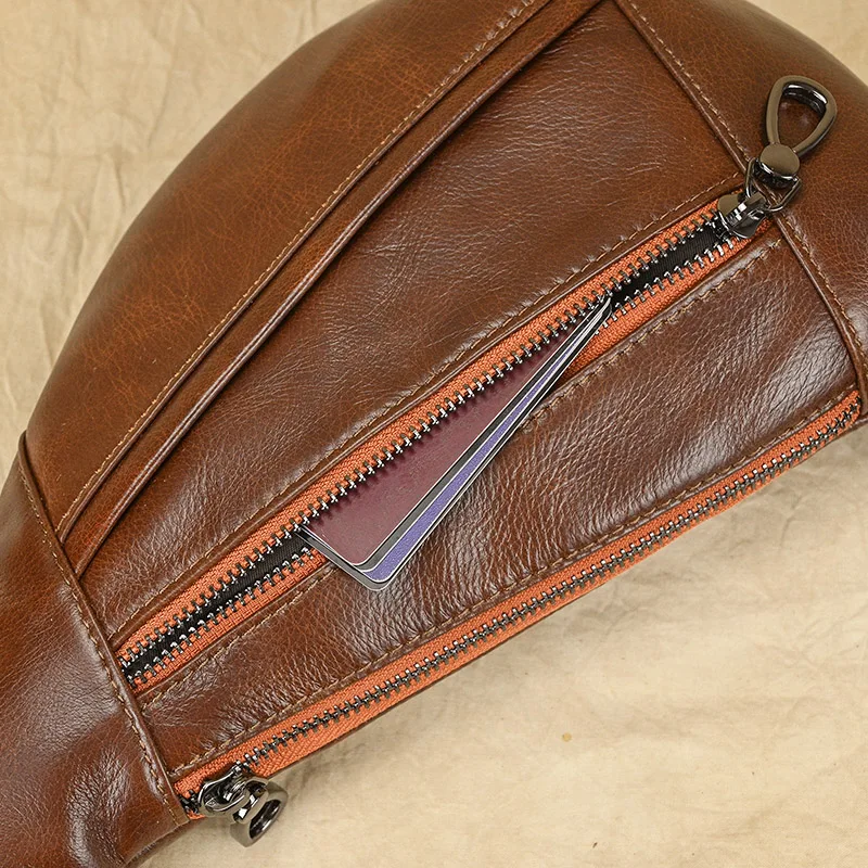 Luufan Soft genuine Leather Men's Chest Bag Male Mini Shoulder Crossbody Bag Anti Theft Chest Pack Men Outdoor Summer Sling Bag