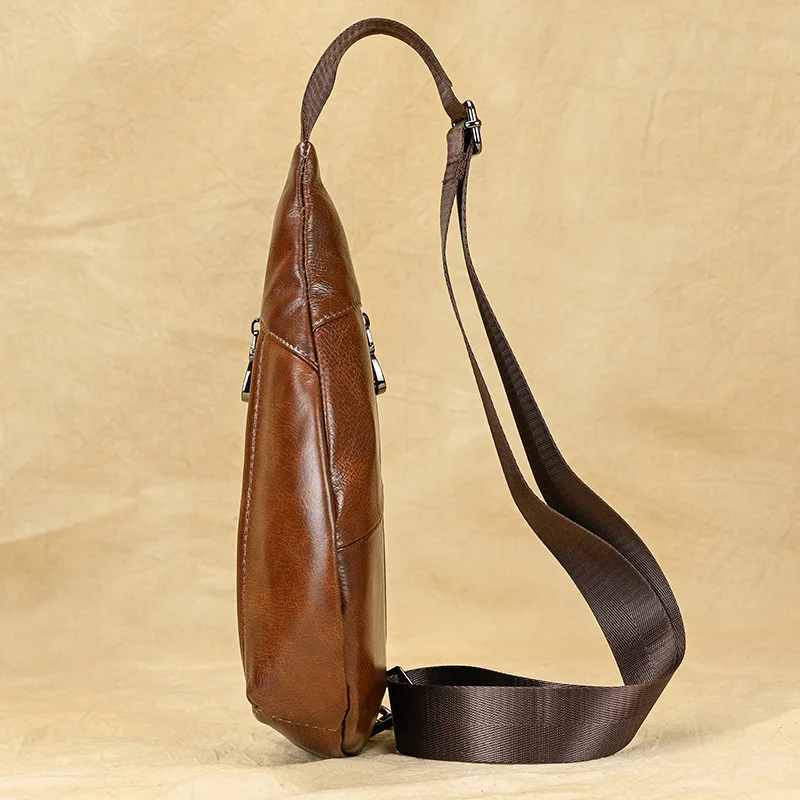 Luufan Soft genuine Leather Men's Chest Bag Male Mini Shoulder Crossbody Bag Anti Theft Chest Pack Men Outdoor Summer Sling Bag