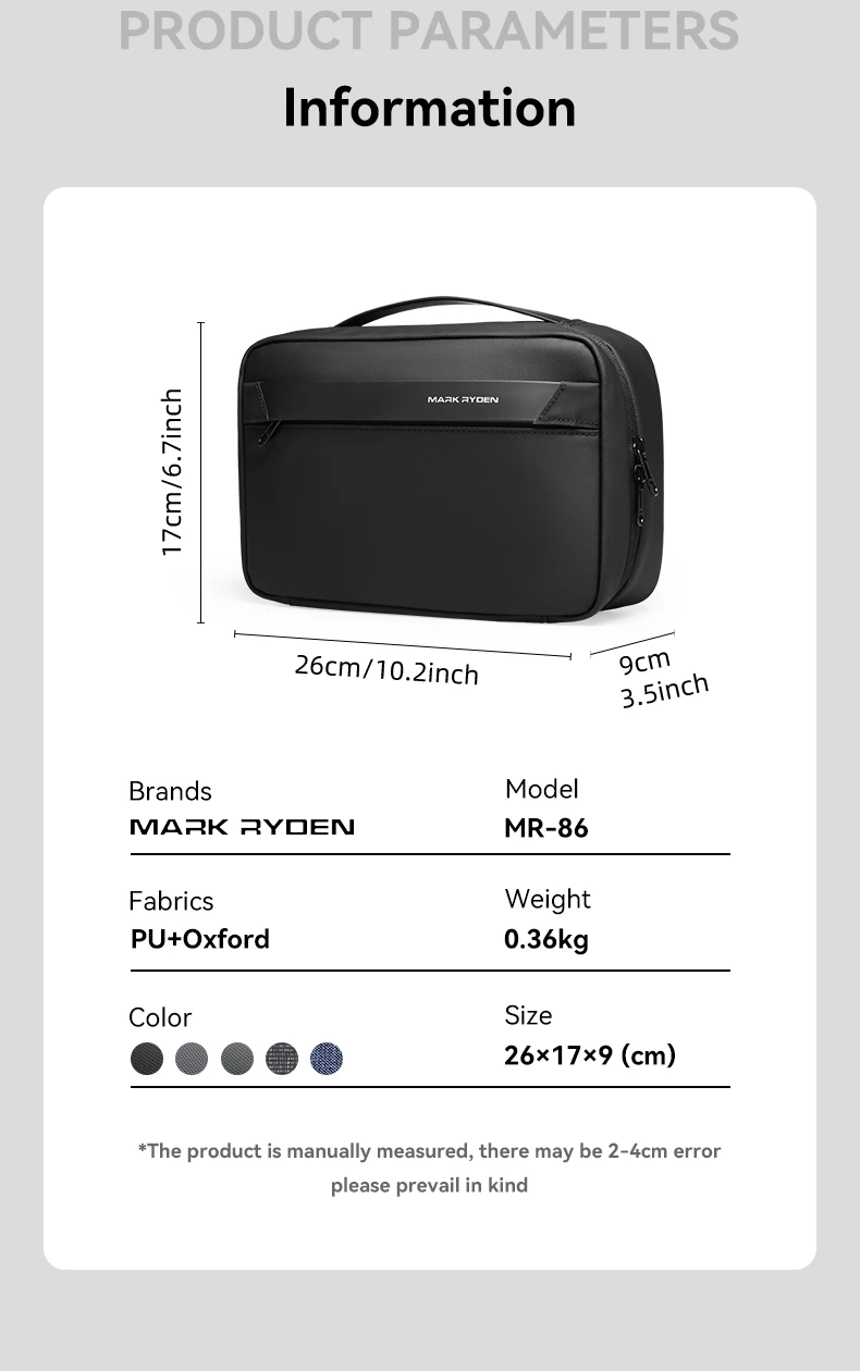 MARK RYDEN Travel Toiletry Bag with Hook, Water Repellent PU Oxford Dopp Kit with Multi-compartment for Men Women