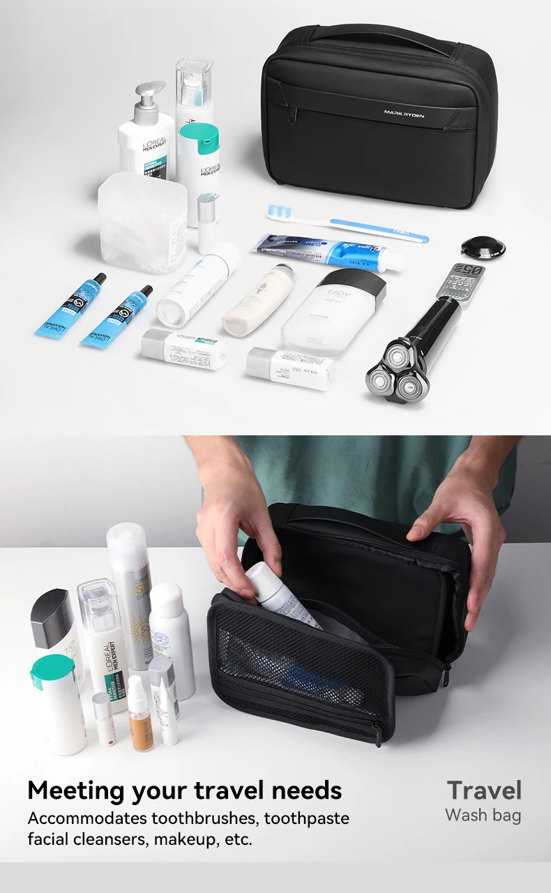 MARK RYDEN Travel Toiletry Bag with Hook, Water Repellent PU Oxford Dopp Kit with Multi-compartment for Men Women